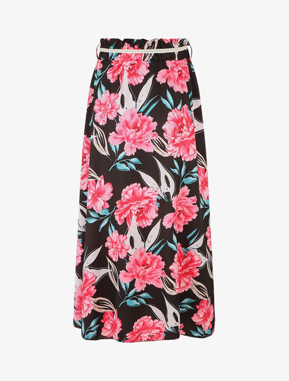 Jupe longue élastiquée imprimé fleurs - Noir - 2