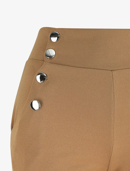 Pantalon fluide à fermeture stylisée - Camel - 3