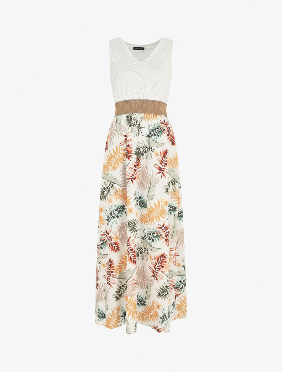 Robe longue à bustier en dentelle - Blanc - 5