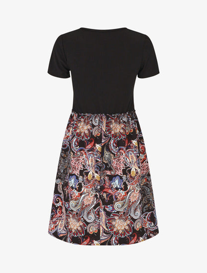 Robe évasée manches courtes imprimé cachemire - Noir - 2