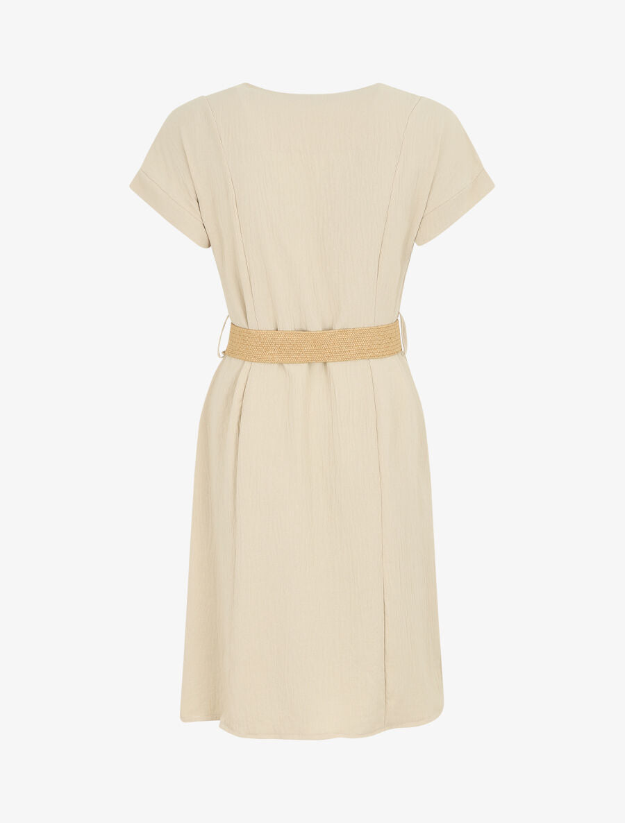 Robe courte unie boutonnée à manches courtes - Beige - 2
