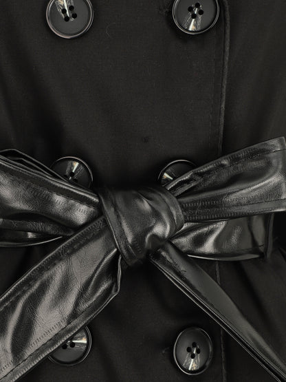 Trench mi-long uni à ceinture en simili - Noir - 3