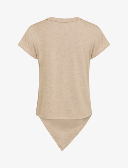 Top en maille ample asymétrique manches courtes - Beige - 2