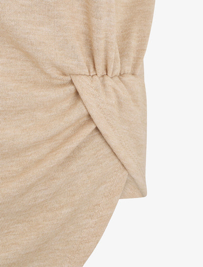 Top en maille ample asymétrique manches courtes - Beige - 3