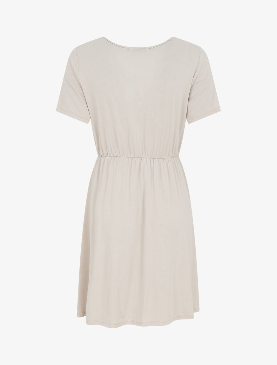 Robe boutonnée unie manches courtes - Beige - 2