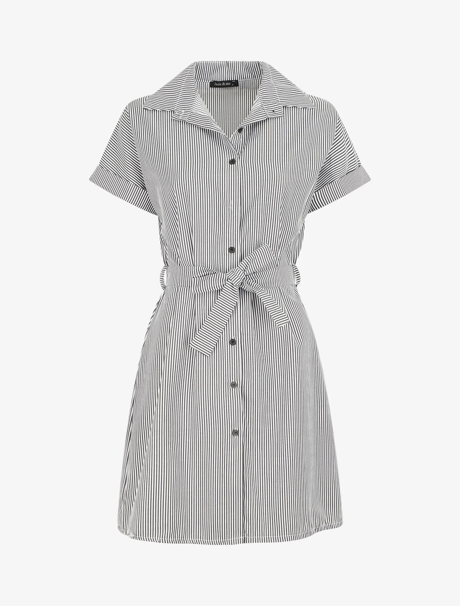 Robe chemise rayée manches courtes - Noir - 5