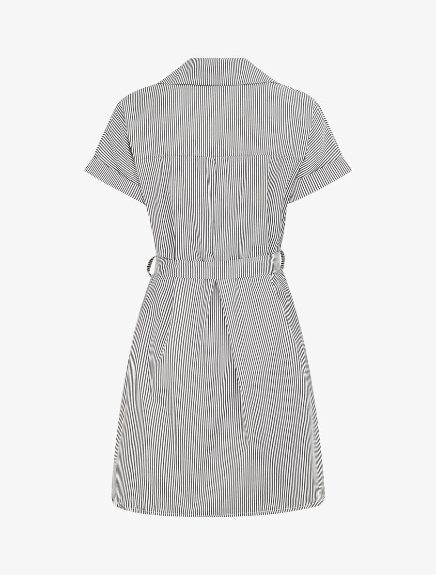 Robe chemise rayée manches courtes - Noir - 2