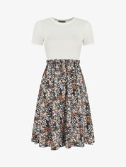 Robe bi-matière manches courtes imprimé fleuri - Noir/blanc - 1