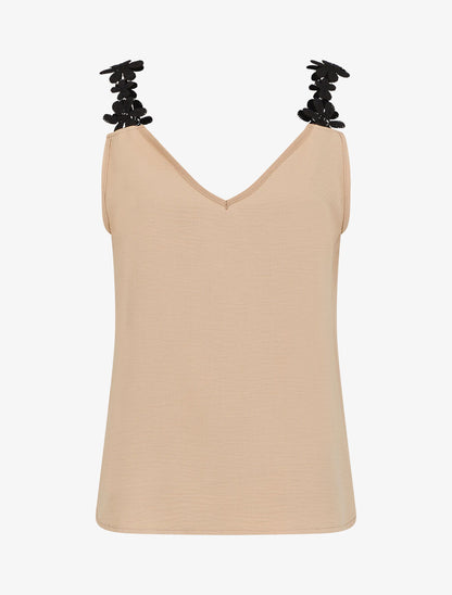 Débardeur droit à bretelles en dentelle - Beige - 1