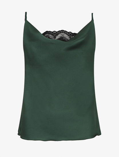 Caraco satiné col bénitier à dentelle - Vert foncé - 5