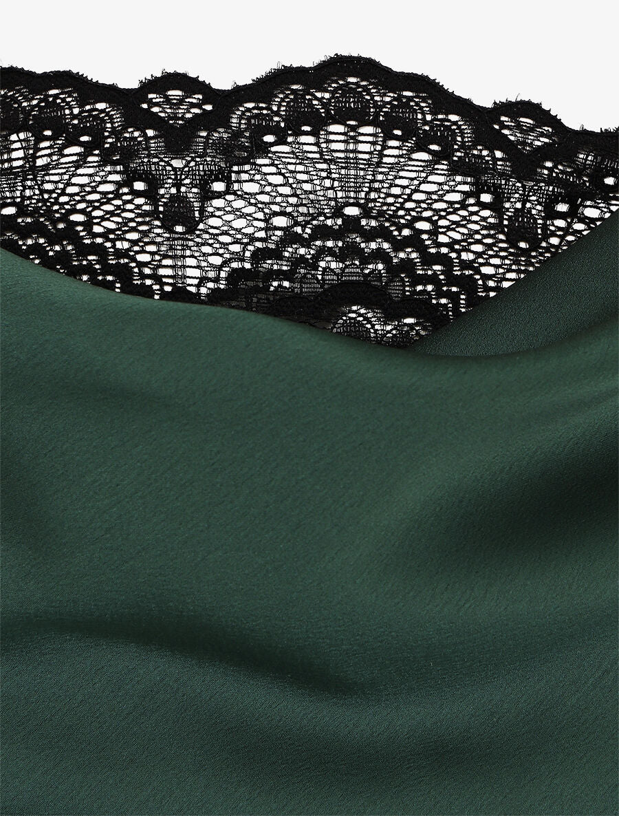 Caraco satiné col bénitier à dentelle - Vert foncé - 3