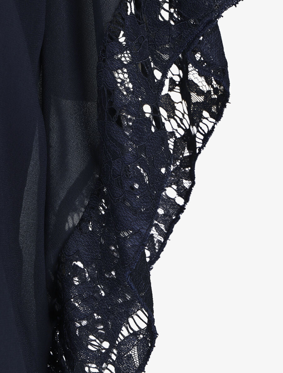 Top droit manches chauve-souris en dentelle - Marine - 3