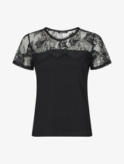 Top uni et dentelle - Noir - 6