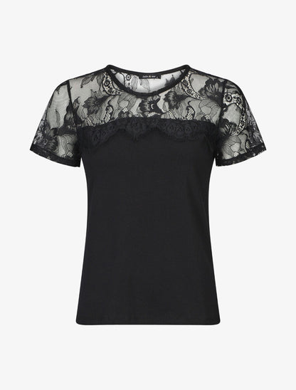 Top uni et dentelle - Noir - 6