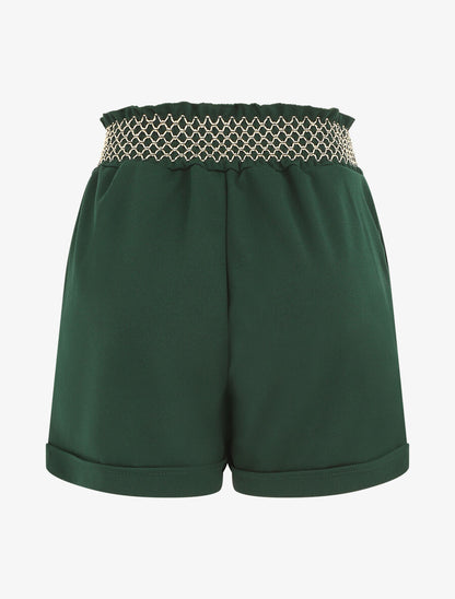 Short à taille élastiquée et à revers - Vert sapin - 2