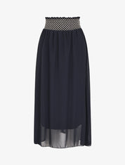 Jupe longue à taille élastiquée stylisée - Marine - 1