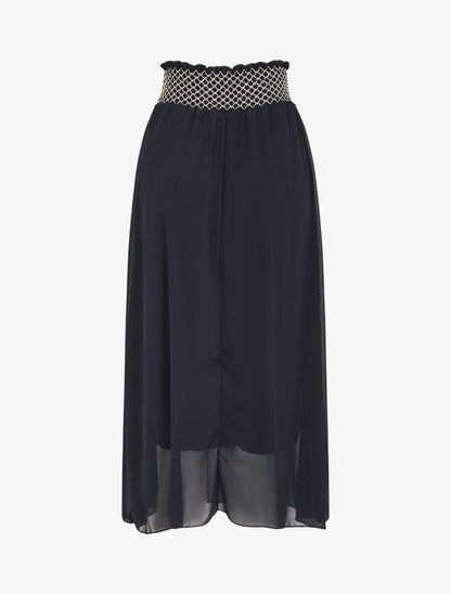 Jupe longue à taille élastiquée stylisée - Marine - 2