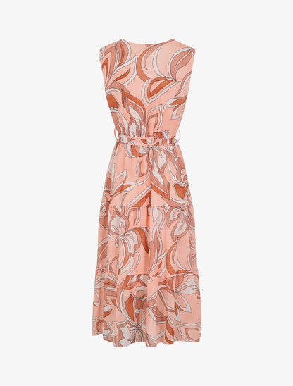 Robe fleurie évasée longue sans manches - Pêche - 2