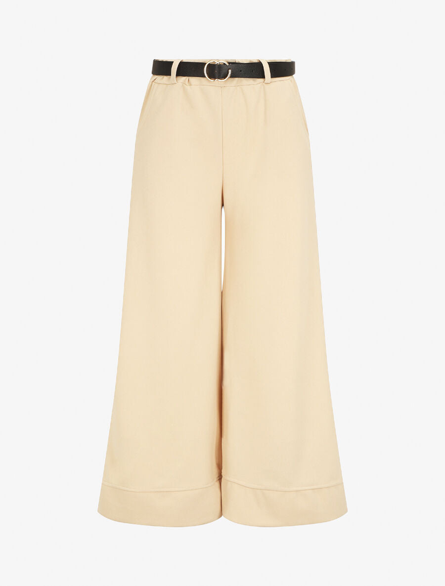 Pantalon large uni taille haute - Beige - 5