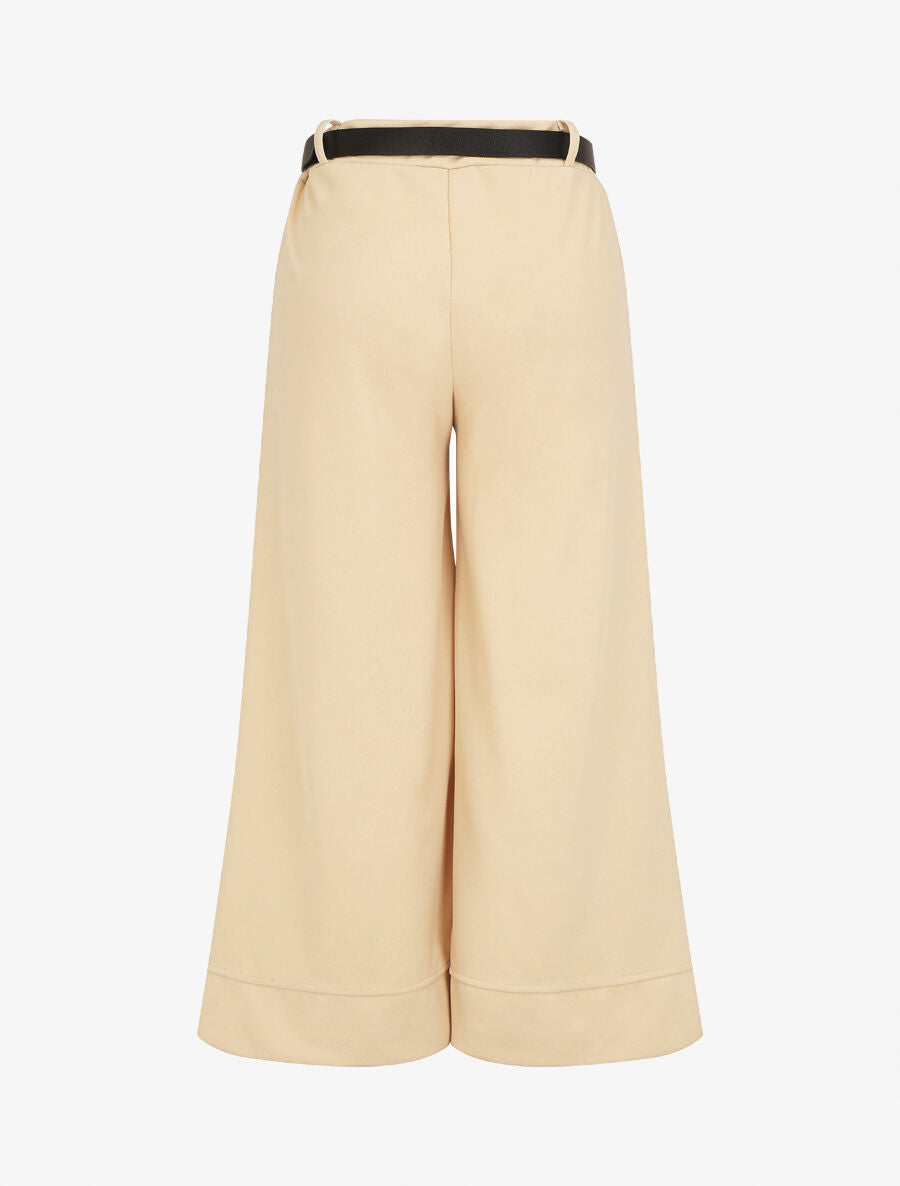 Pantalon large uni taille haute - Beige - 2
