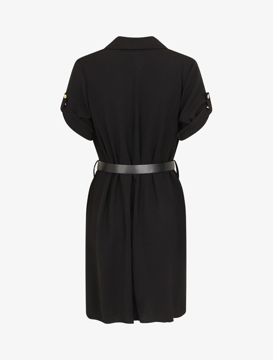 Robe chemise effet plissé à manches 3/4 - Noir - 2