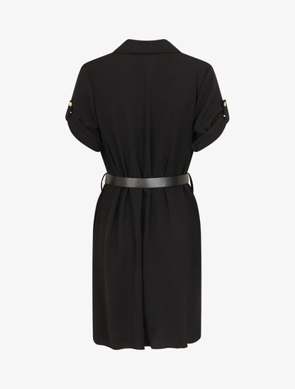 Robe chemise effet plissé à manches 3/4 - Noir - 2