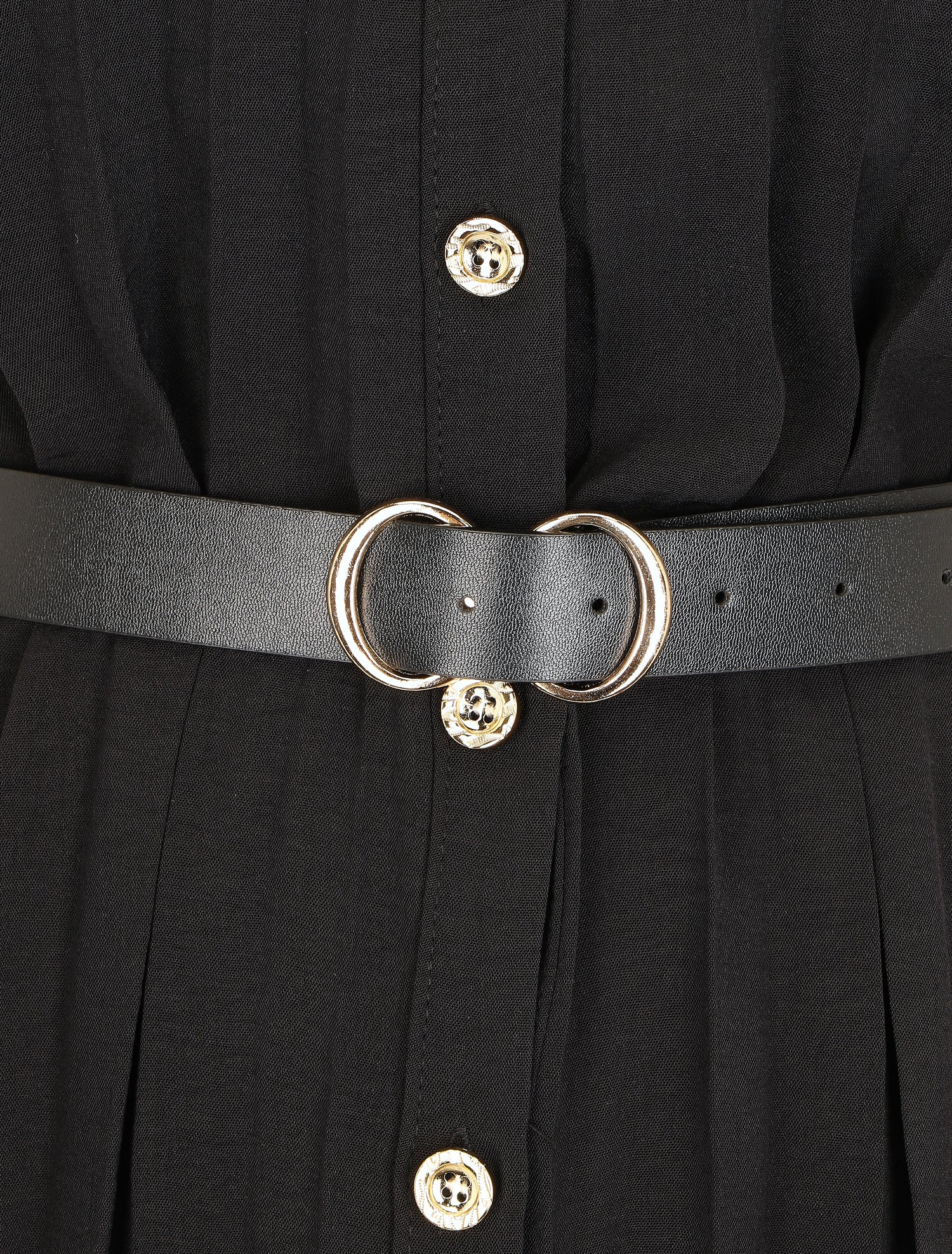 Robe chemise effet plissé à manches 3/4 - Noir - 3