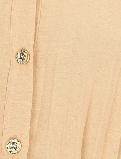 Robe chemise effet plissé à manches 3/4 - Camel - 3