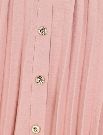 Robe chemise effet plissé à manches 3/4 - Vieux rose - 3