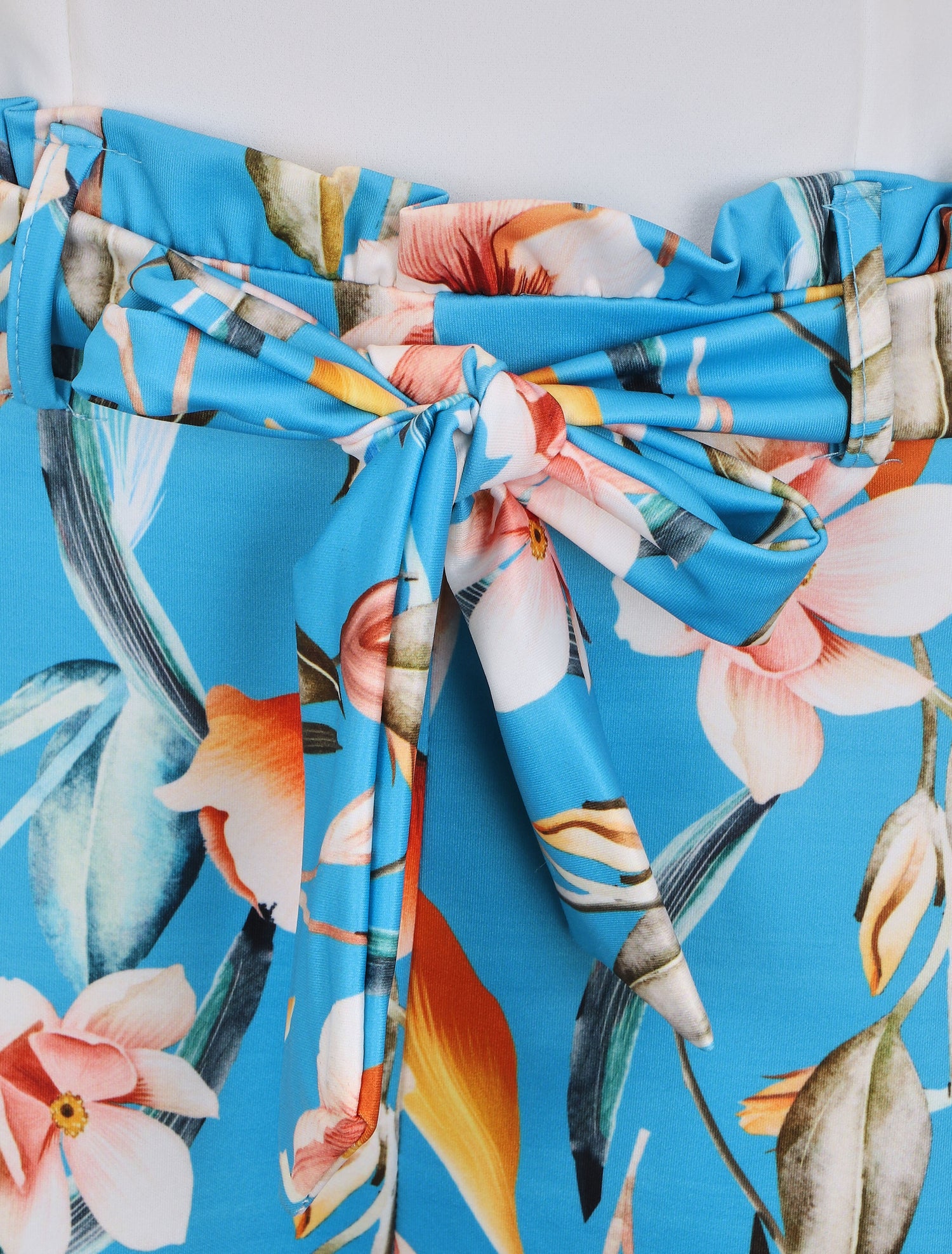 Combishort imprimé floral ceinturée - Turquoise - 3