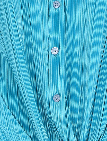 Chemise plissée à noeud et manches courtes - Turquoise - 3