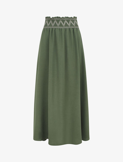 Jupe longue à taille élastiquée - Kaki - 5