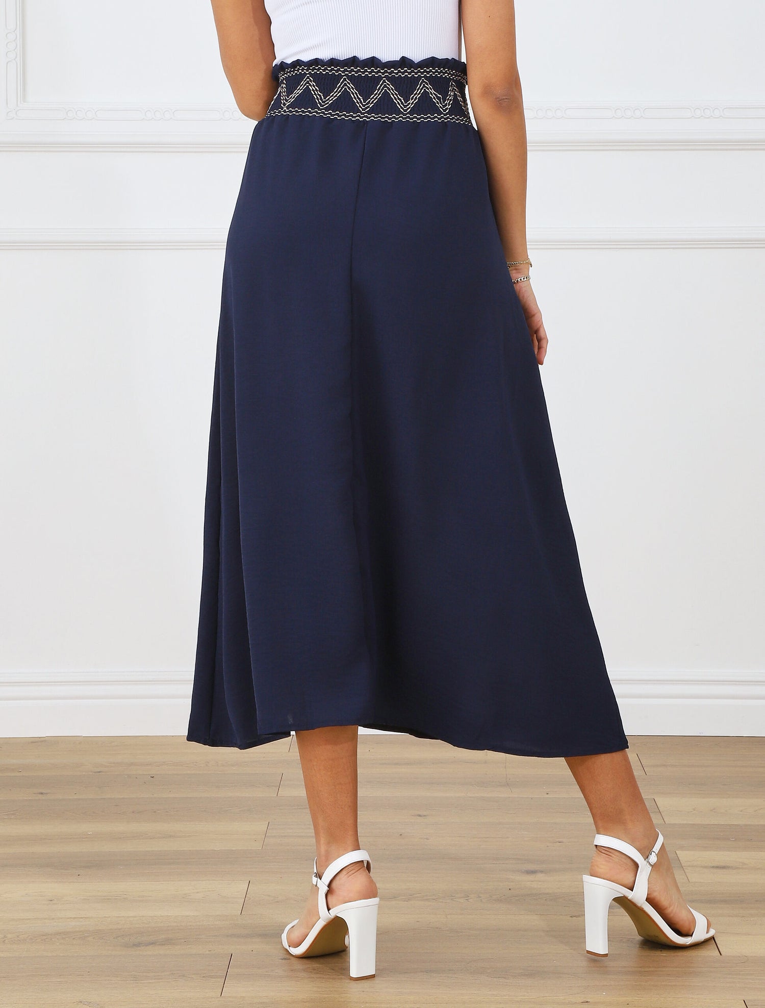 Jupe longue à taille élastiquée - Marine - 5