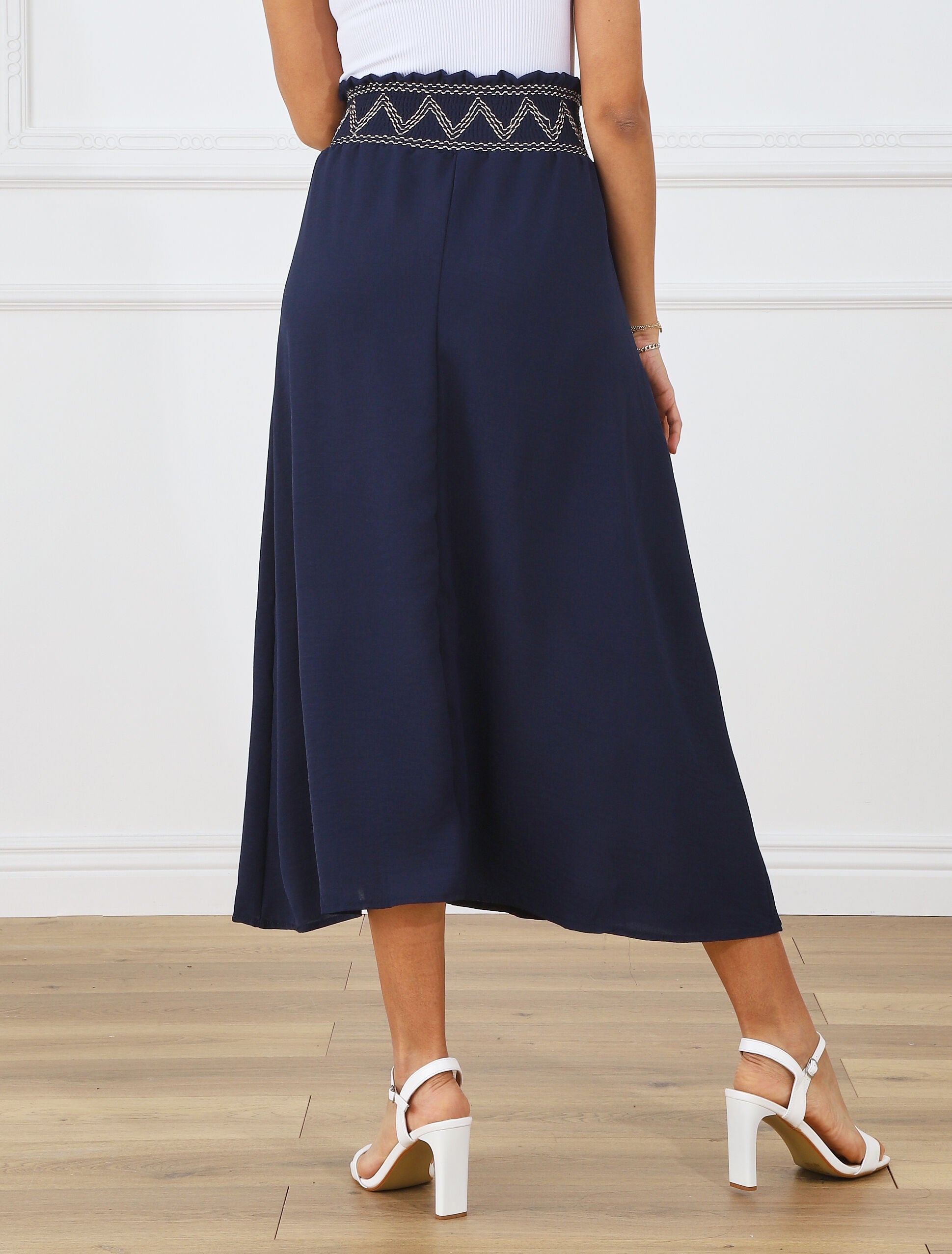 Jupe longue à taille élastiquée - Marine - 5