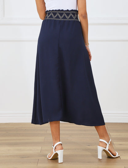 Jupe longue à taille élastiquée - Marine - 5