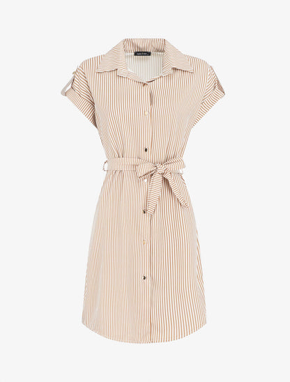 Robe chemise imprimé rayures - Camel - 1