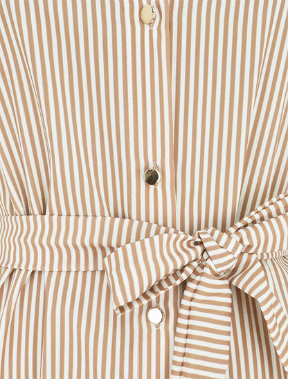 Robe chemise imprimé rayures - Camel - 3