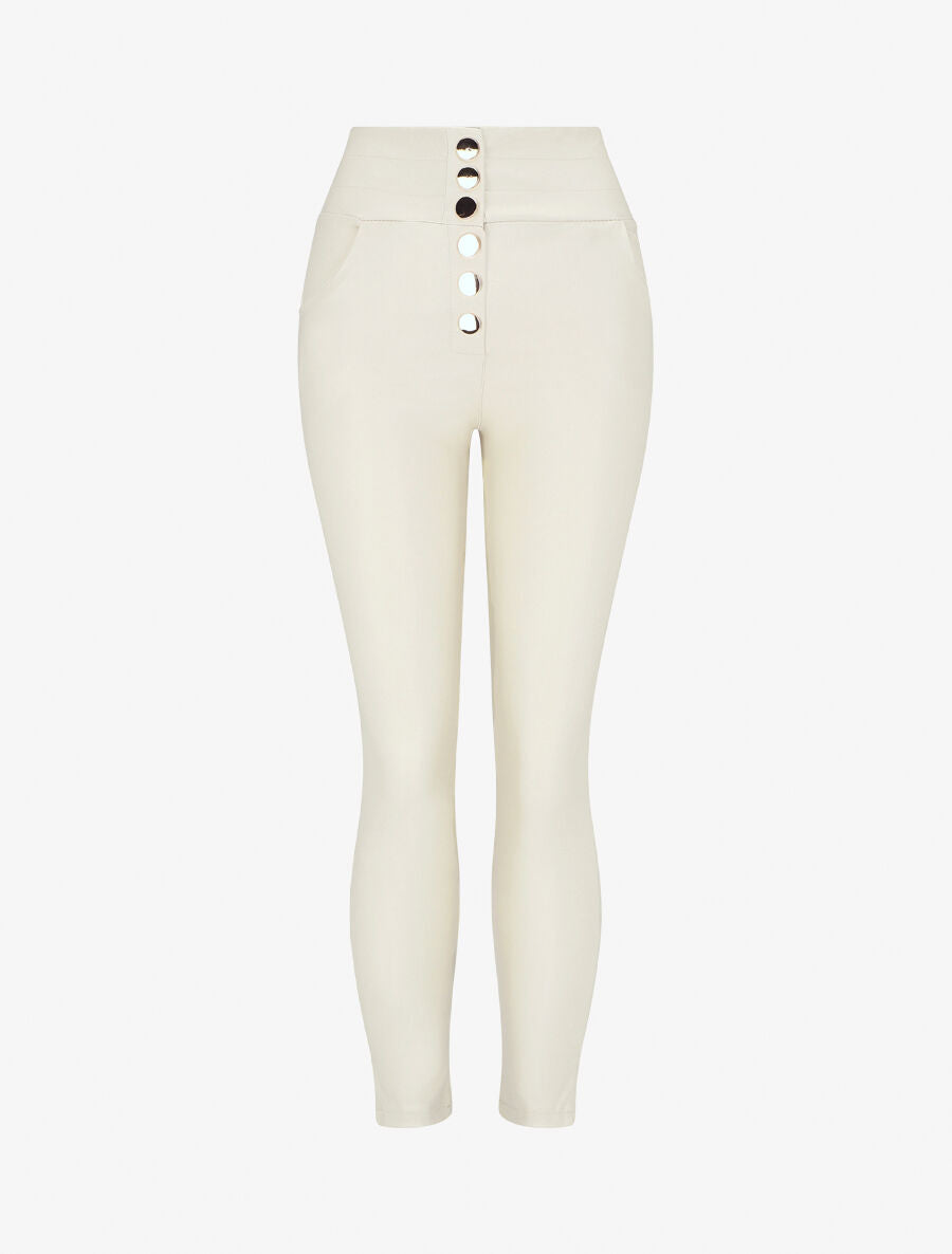 Pantalon ciré slim taille haute - Beige - 5