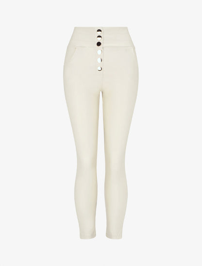 Pantalon ciré slim taille haute - Beige - 5