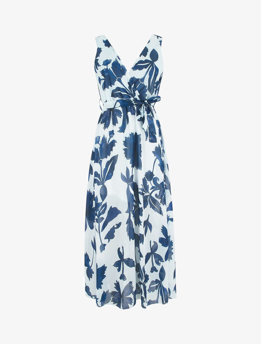 Robe imprimé fleurs et dos en V - Marine - 5