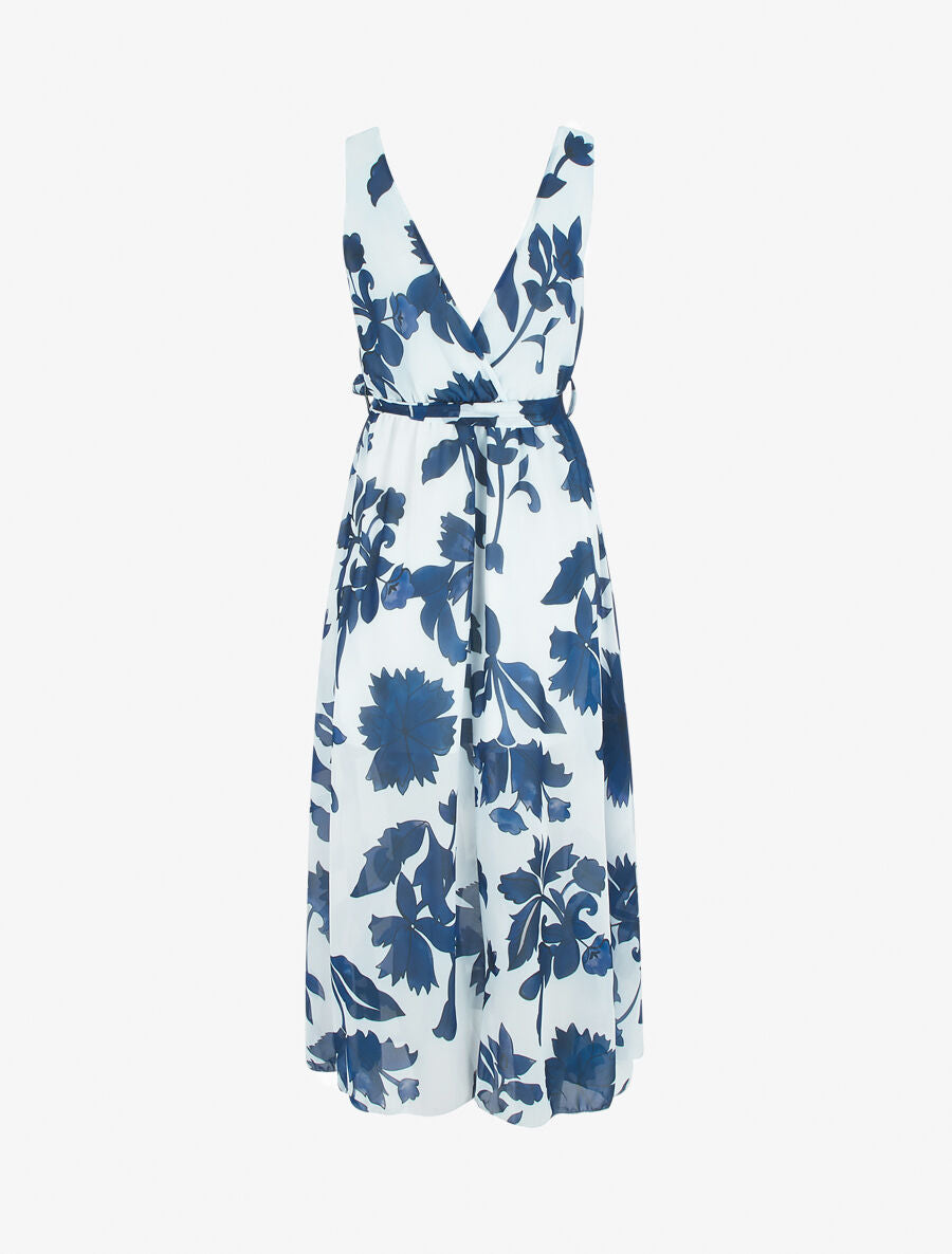 Robe imprimé fleurs et dos en V - Marine - 2