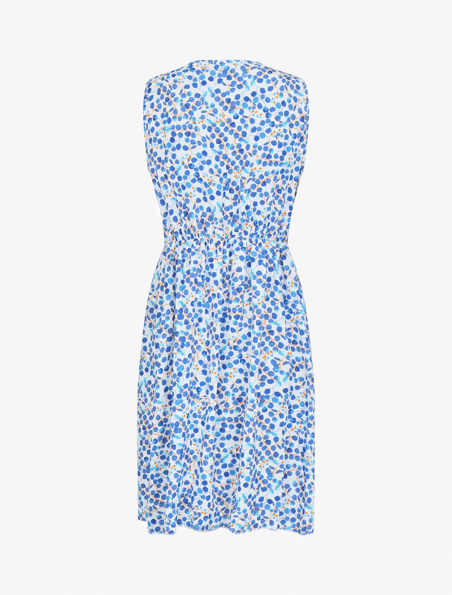 Robe mi-longue sans manches motif feuilles - Bleu - 2