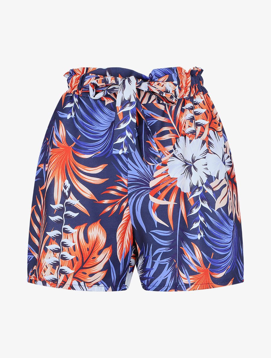Short évasé taille haute imprimé tropical - Marine - 5