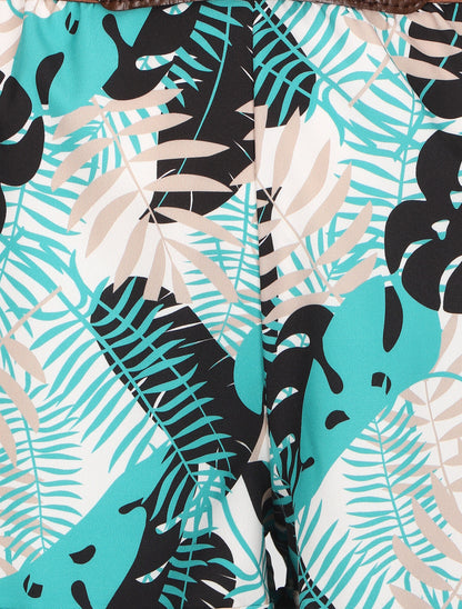 Short à taille haute style corset imprimé tropical - Bleu canard - 3