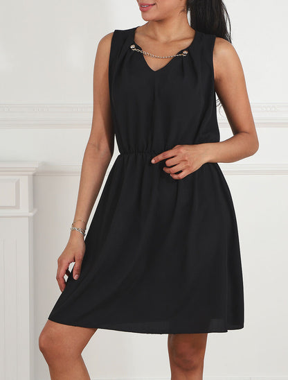 Robe courte sans manches à chaîne - Noir - 4