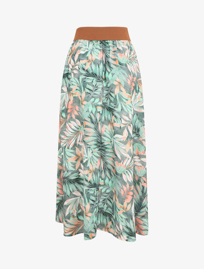 Jupe à taille haute style corset imprimé tropical - Kaki - 2