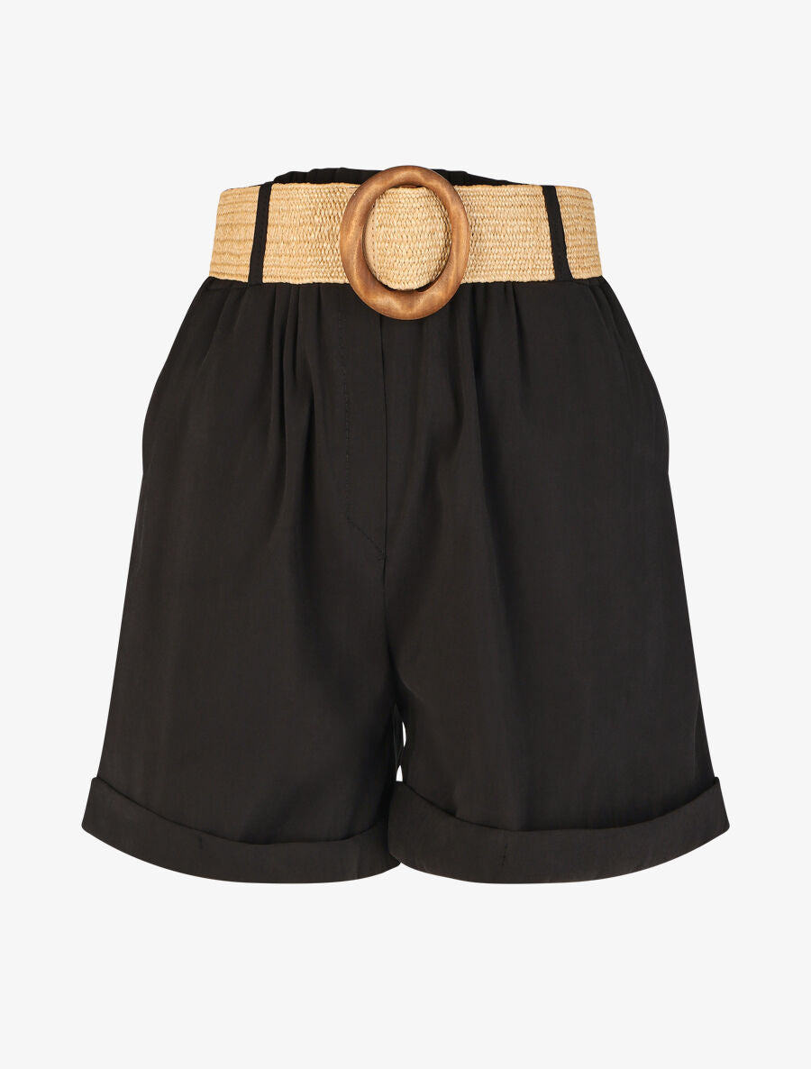 Short à revers uni - Noir - 1