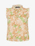 Top imprimé feuilles sans manches à volants - Beige - 1