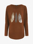 Pull ample à imprimé plumes irisées - Marron - 6