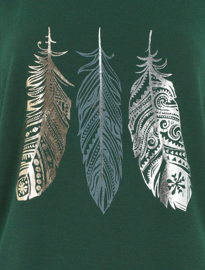 Pull ample à imprimé plumes irisées - Vert sapin - 3